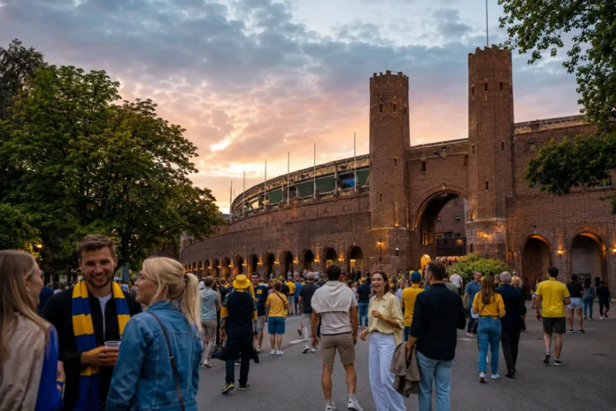 Sverige - Frankrike på storbild i Stockholm
